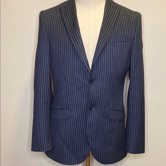Topman Dark Navy Pinstripe Fully-Lined 2-Button Blazer (36 R) - Picture 1 of 7